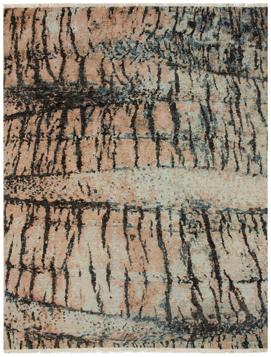 Earth Tone Rock Crack Design Modern Abstract 8x9.6 Hand Knotted Wool Rug.