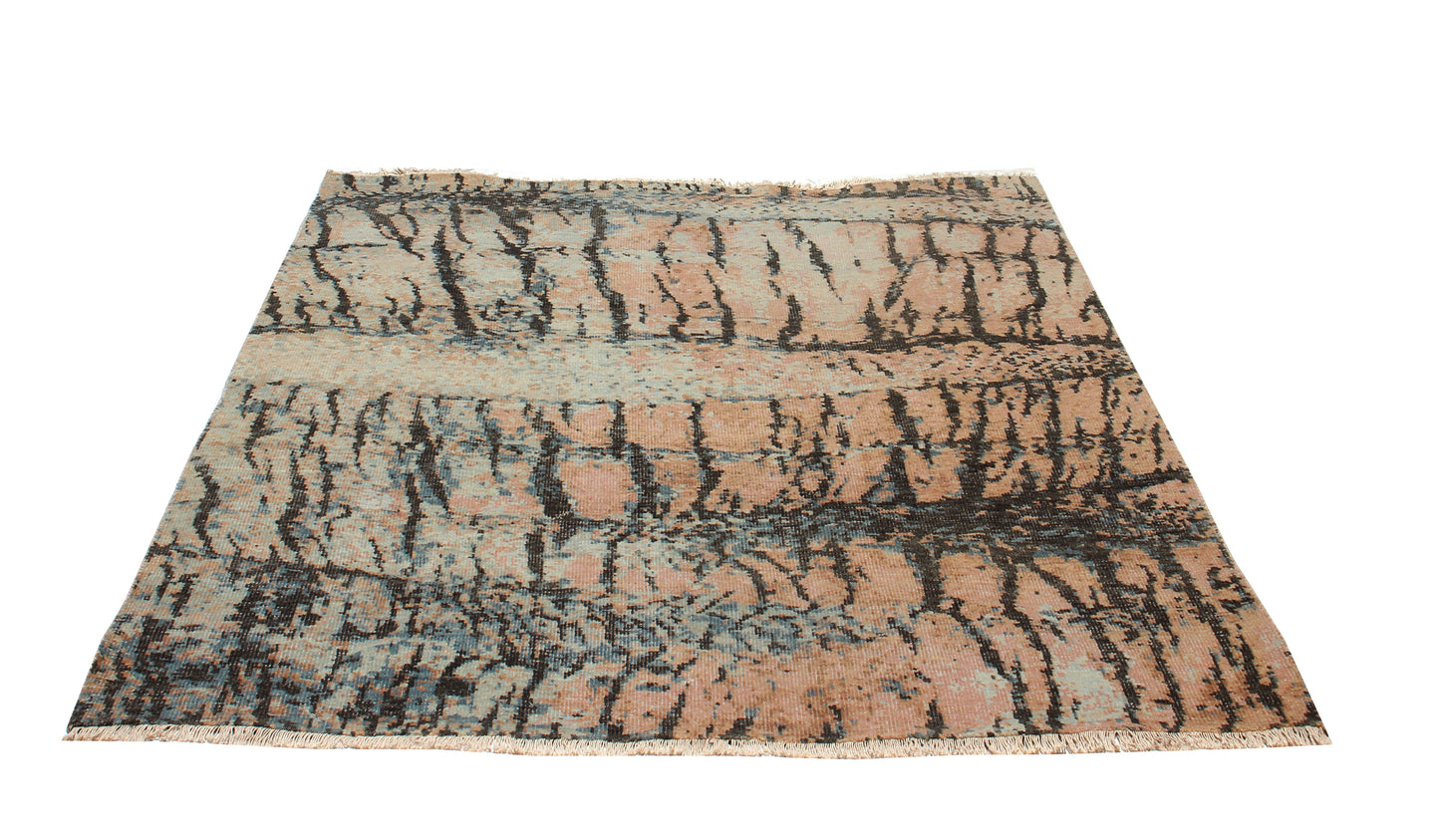 Earth Tone Rock Crack Design Modern Abstract 8x9.6 Hand Knotted Wool Rug