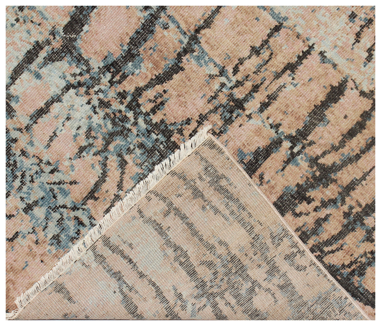Earth Tone Rock Crack Design Modern Abstract 8x9.6 Hand Knotted Wool Rug