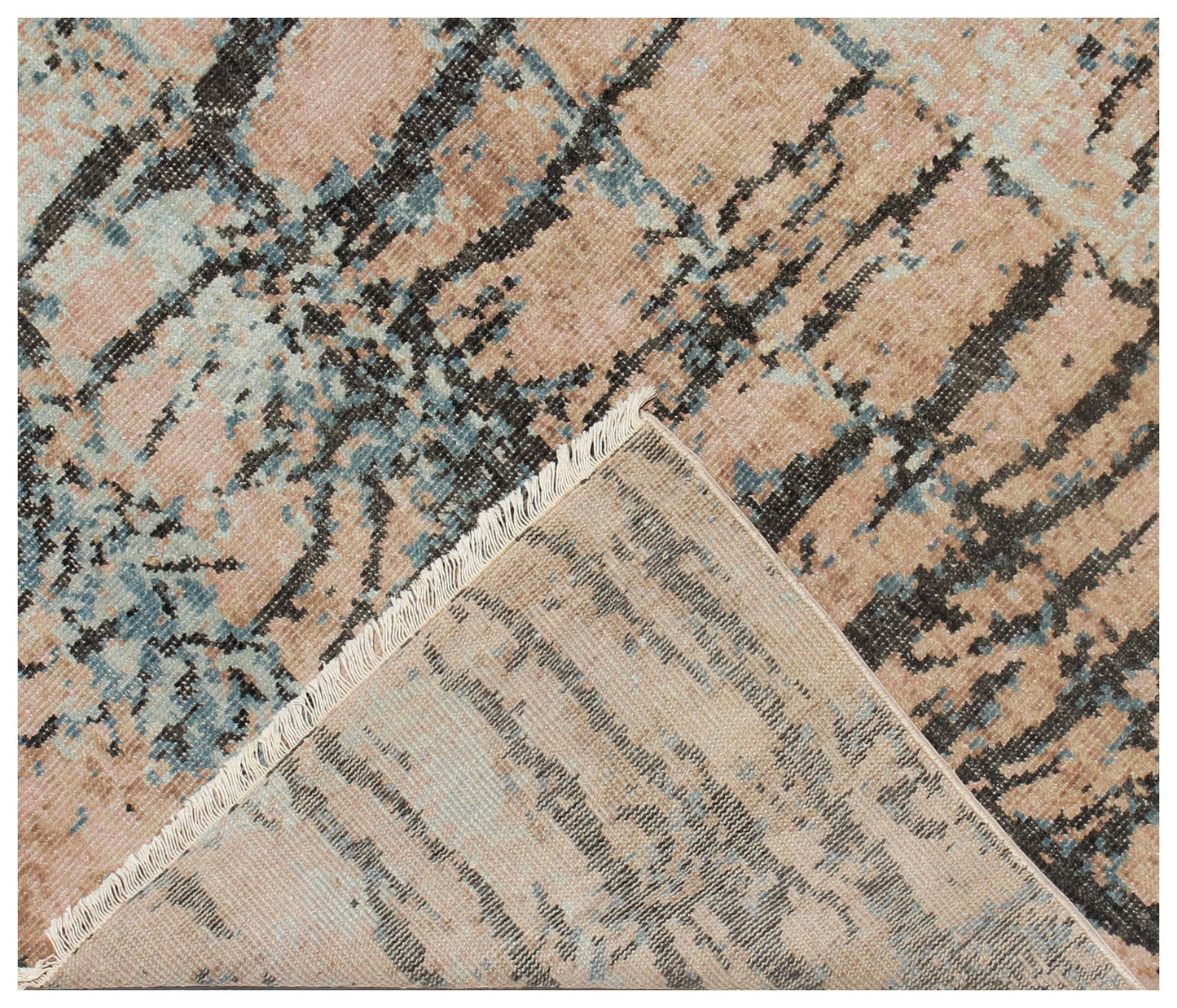 Earth Tone Rock Crack Design Modern Abstract 8x9.6 Hand Knotted Wool Rug.
