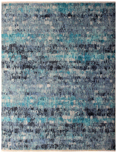 Premium Hand Knotted Wool Rug 8x10 - Teal Grey Modern Abstract 40 KPSI Bhadohi Rugs