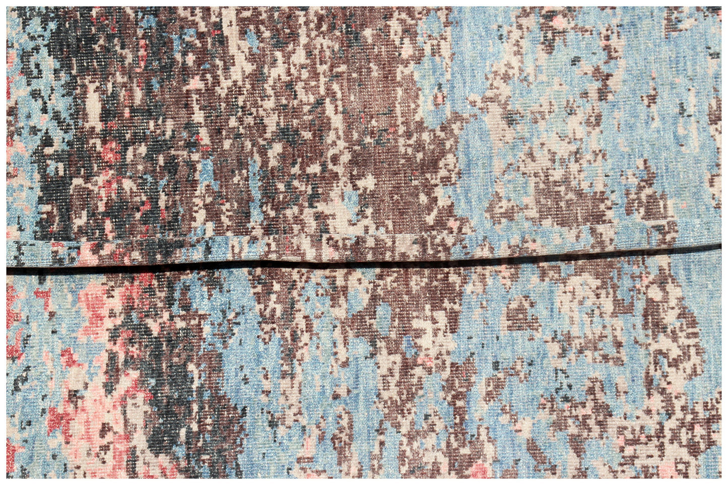8x10 Modern Abstract Brown Blue Red Hand Knotted Wool Rug.