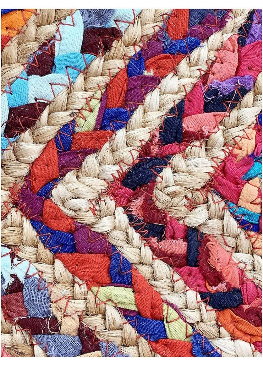 Multicolor Handwoven Jute Rug – Boho Braided Recycled Fabric Design.