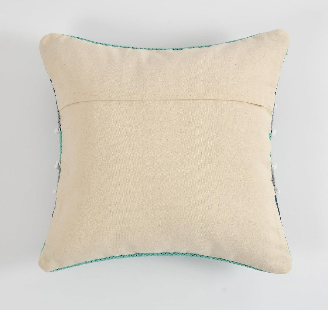 Hand Crafted Pit Loom Cushion Covers 16x16 - Pack of 3 Green Horizontal Striped Cotton with Tassels