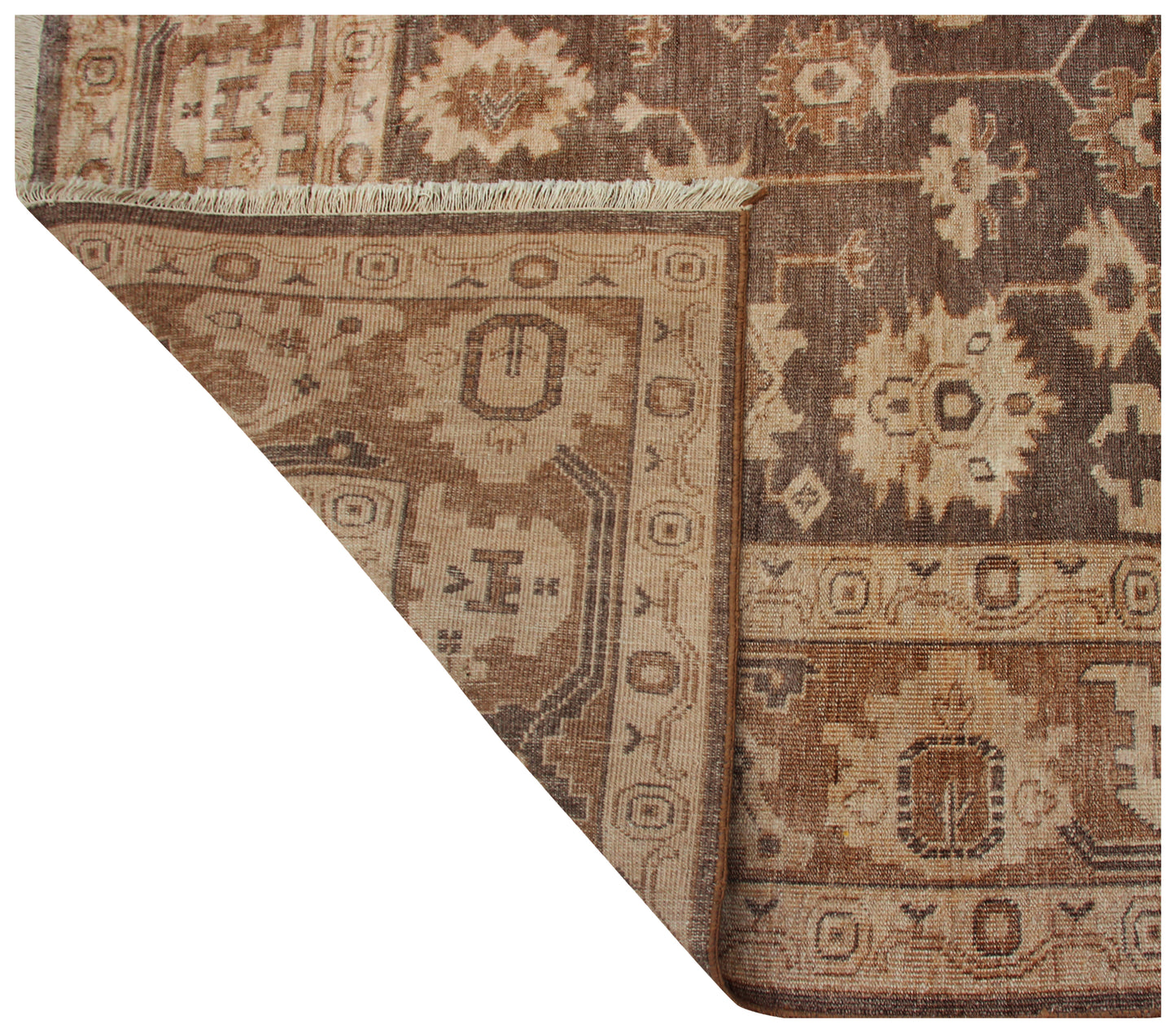 Brown Beige 8x10 Hand Knotted Wool Area Rug - Vintage Antique Oriental Oushak Floral