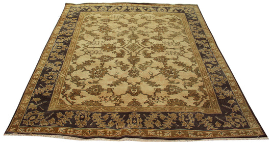 Antique Style Vintage Look Oushak Floral Hand Knotted Beige Brown 8x10 Wool Area Rug