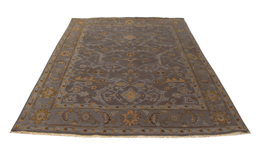 Oriental Oushak Hand Knotted Grey Gold 8x10 Wool Area Rug - Vintage Style Antique Look