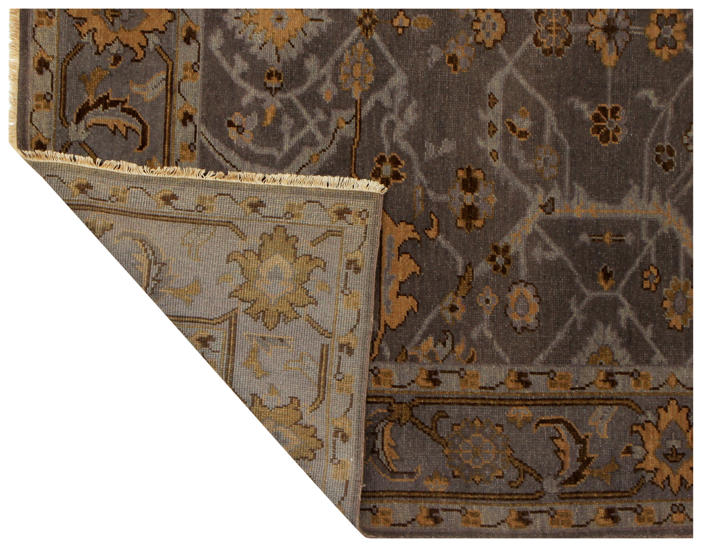 Oriental Oushak Hand Knotted Grey Gold 8x10 Wool Area Rug - Vintage Style Antique Look