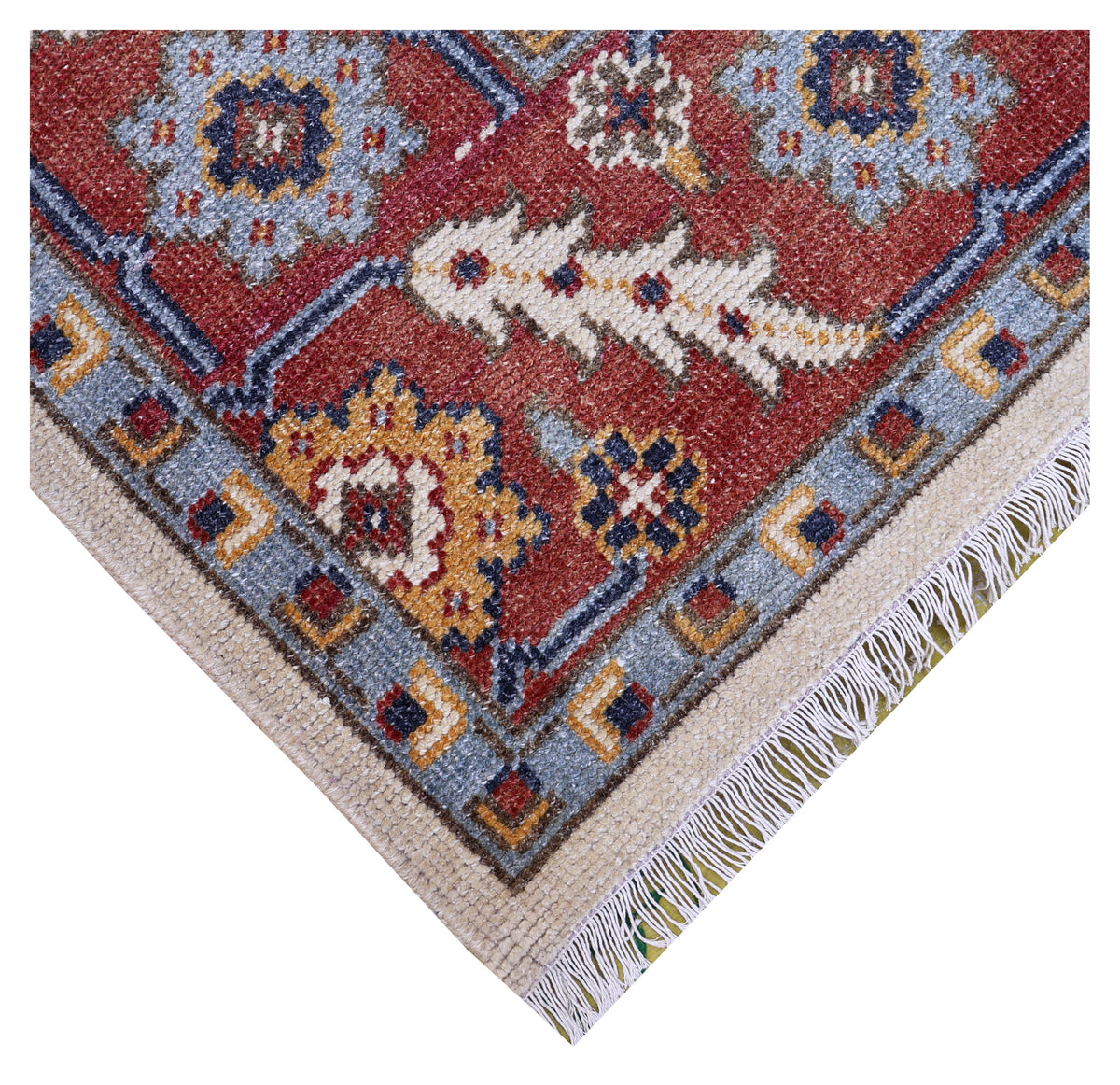 Ivory Rust Gold Kazak Geometric Star Rosette Trellis Wool Hand Knotted Traditional 8x10 Area Rug