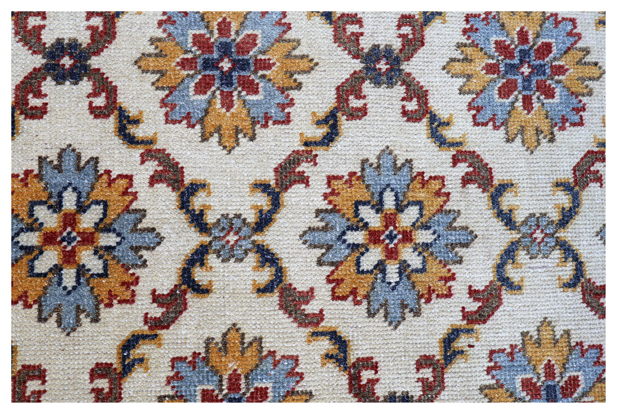 Ivory Rust Gold Kazak Geometric Star Rosette Trellis Wool Hand Knotted Traditional 8x10 Area Rug