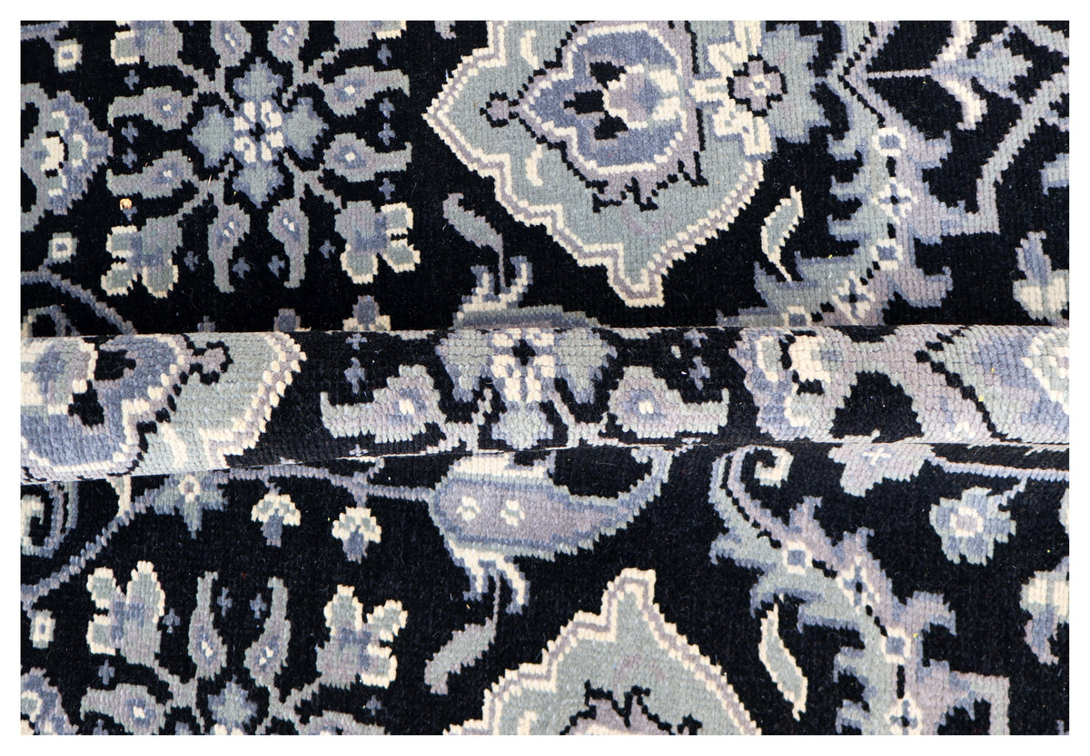 Black Grey Ivory Toushak Floral Arabesque Wool Hand Knotted Traditional 8x10 Area Rug