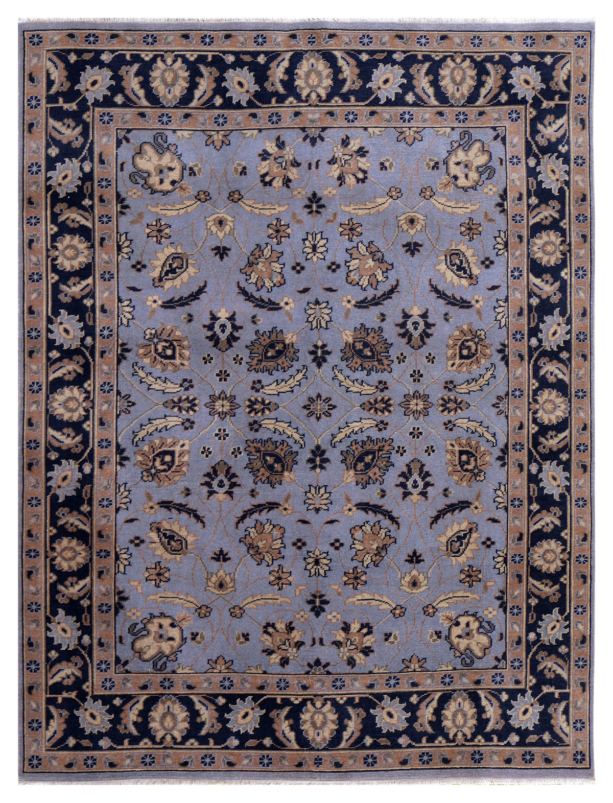 Slate Blue Navy Gold Toushak Floral Wool Hand Knotted Antique Vintage 8x10 Area Rug