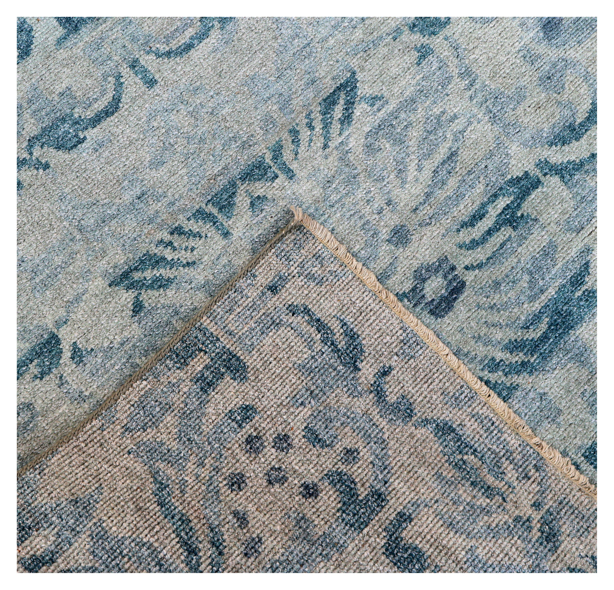 Vintage Teal Beige Traditional Floral Antique Wool Viscose Hand Knotted 8x10 Area Rug