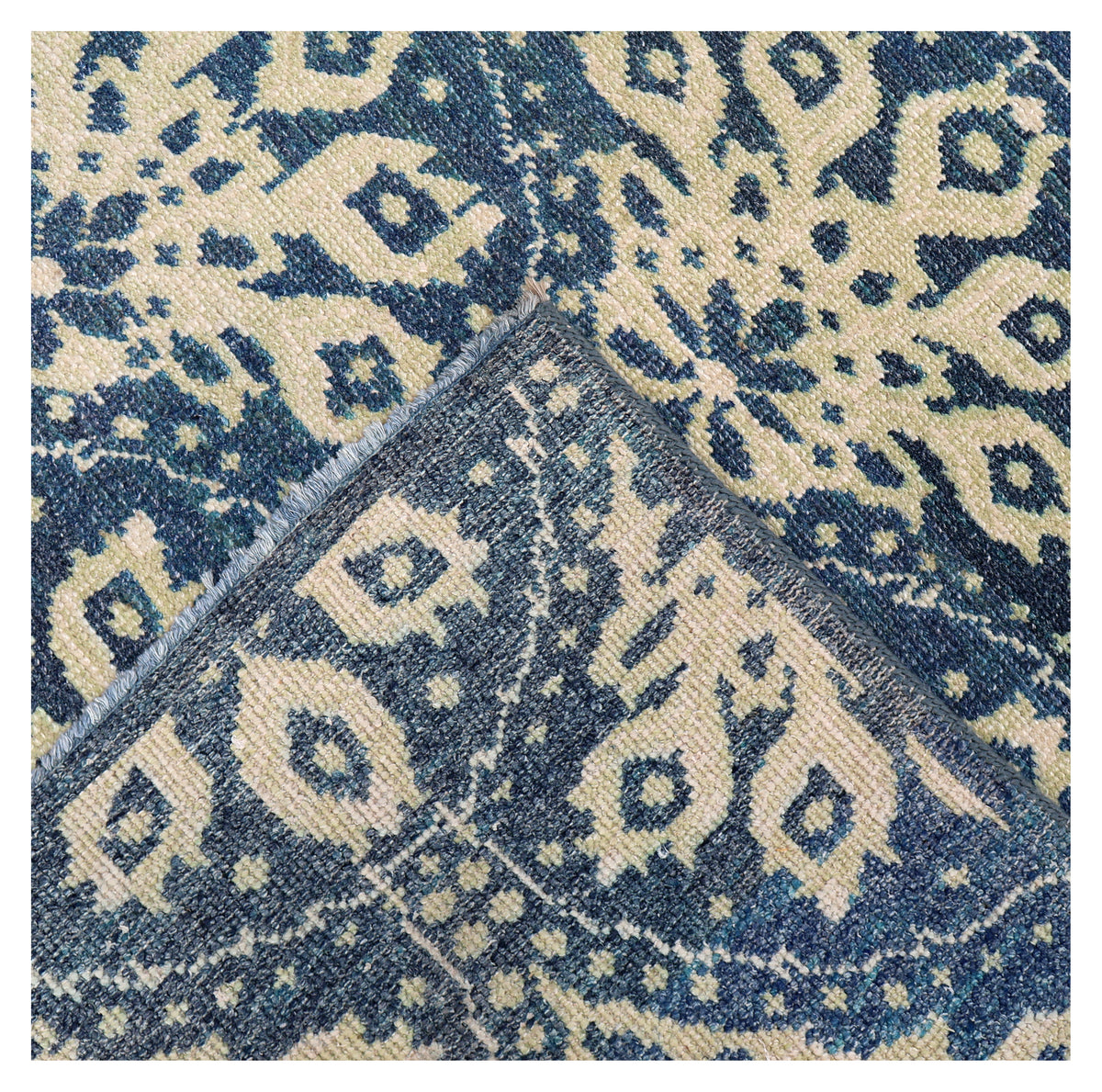Dark Teal Beige Floral Arabesque Wool Viscose Hand Knotted 8x10 Area Rug
