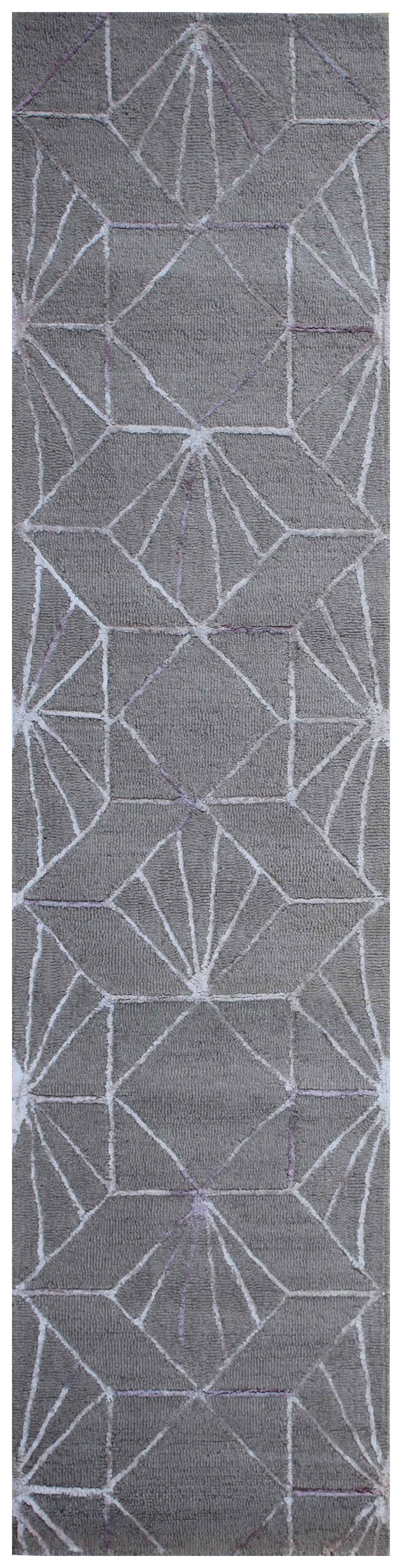 Grey Geometric Star Design Hand Tufted Wool Rug Cut Pile Contemporary 2x3 to 12x15 - Bulk Manufacturing Orders