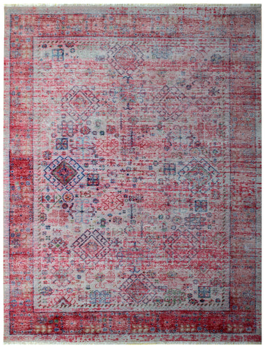 Traditional Medallion Hand Knotted Rug 8x10 - Pink Red Cream Vintage 45 KPSI Bhadohi Rugs