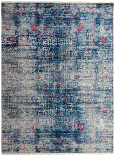 Elegant Hand Knotted Rug 8x10 - Blue Teal Pink Vintage Medallion 45 KPSI Bhadohi Rugs