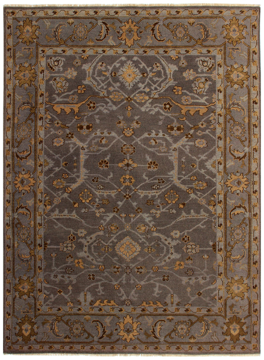 Oriental Oushak hand knotted 8x10 wool area rug in grey and gold with vintage style all-over floral pattern