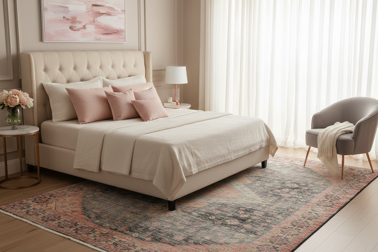 Grey Pink Coral 7.6x10 Hand Knotted Rug - Vintage Wool Viscose Area Rug ...