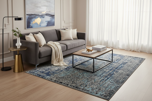 Blue Grey Silver 8x10 Hand Knotted Rug: Transform Your Space with Vintage Luxury