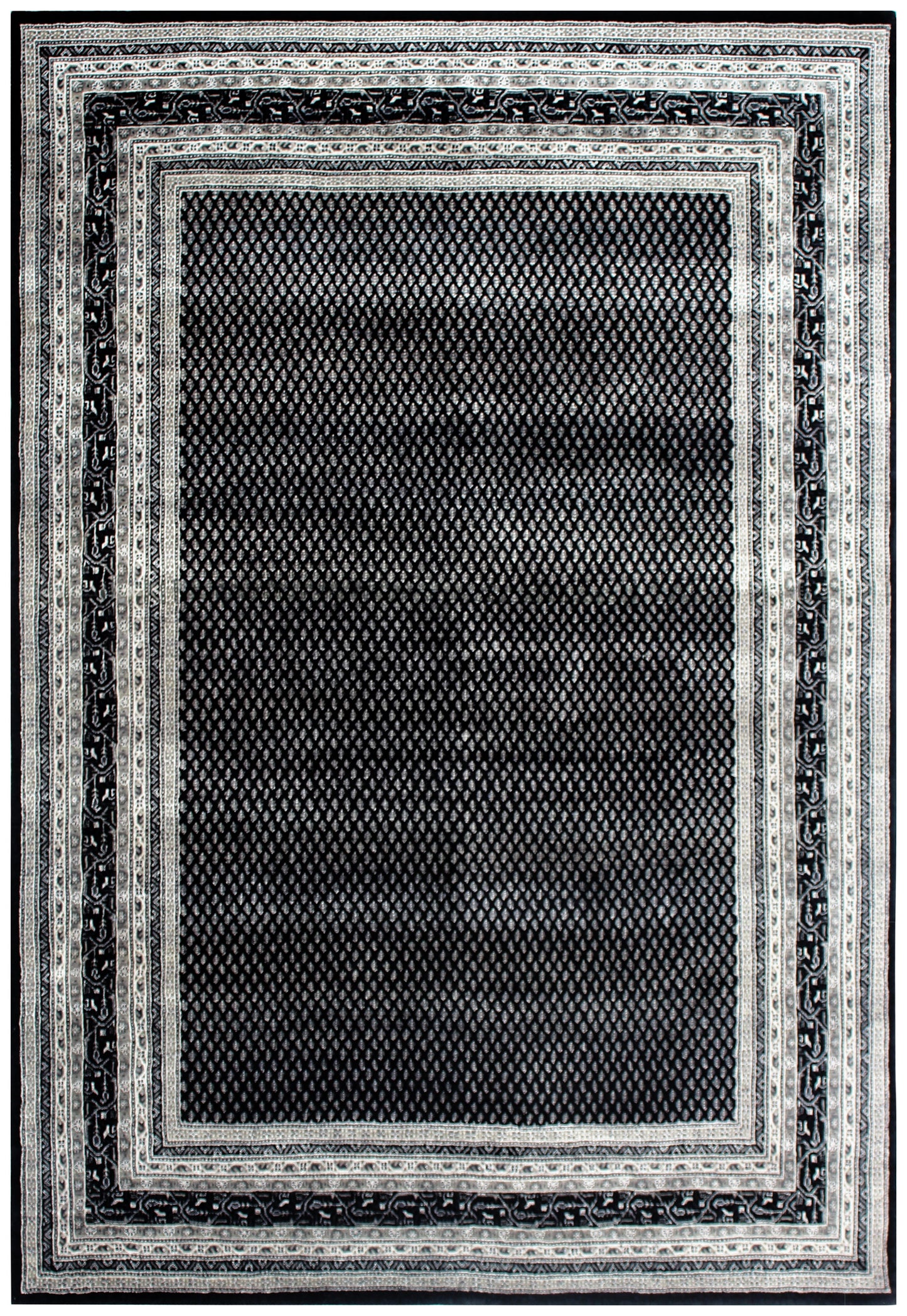 Fine Hand-Knotted Black & Charcoal Modern Geometric Wool Area Rug – Available in 7x10 and 8.6x11.6 Sizes