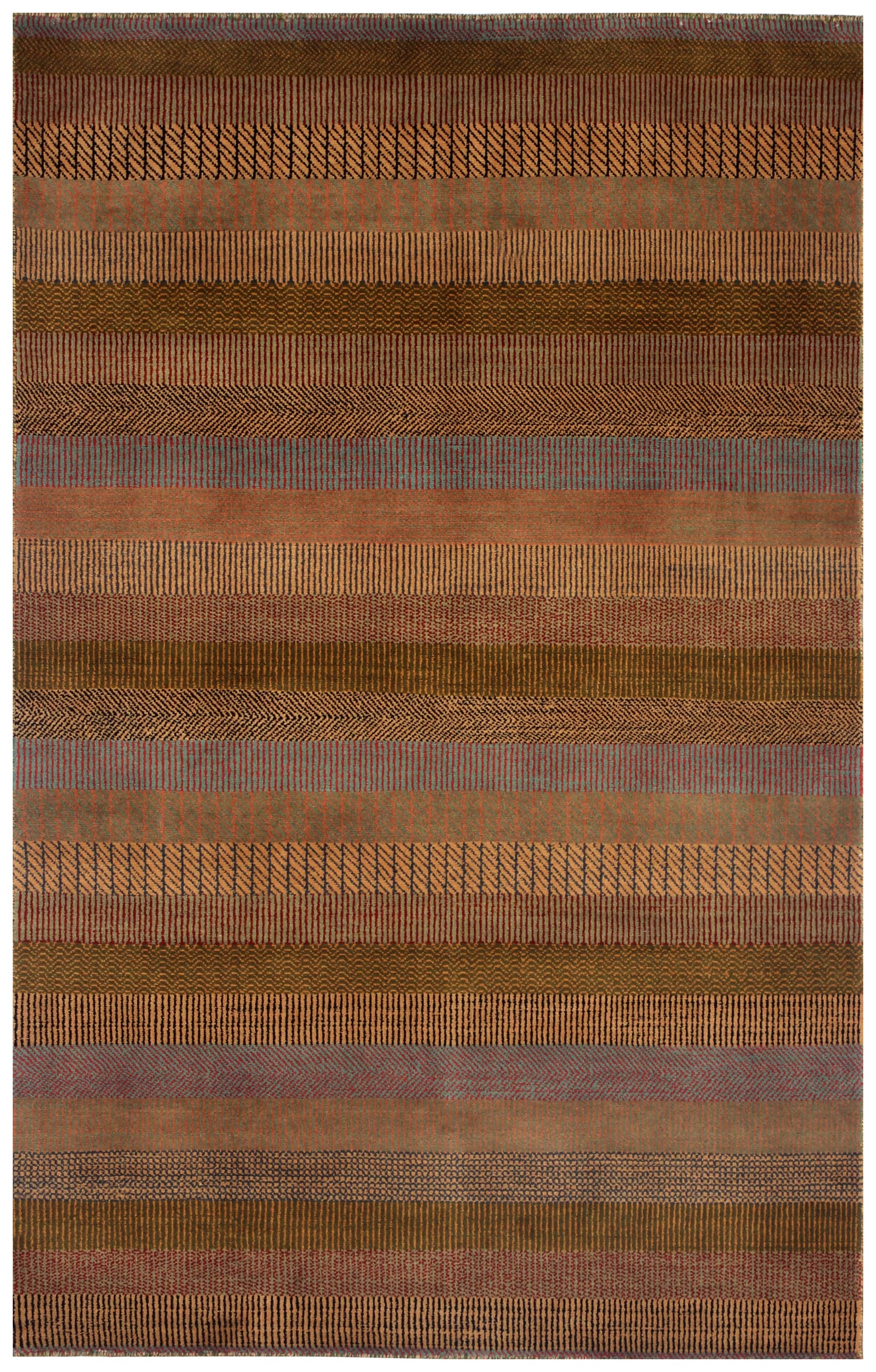 Multicolor Striped 3x16 and 3x10 Hand Knotted Wool Runner Rug.