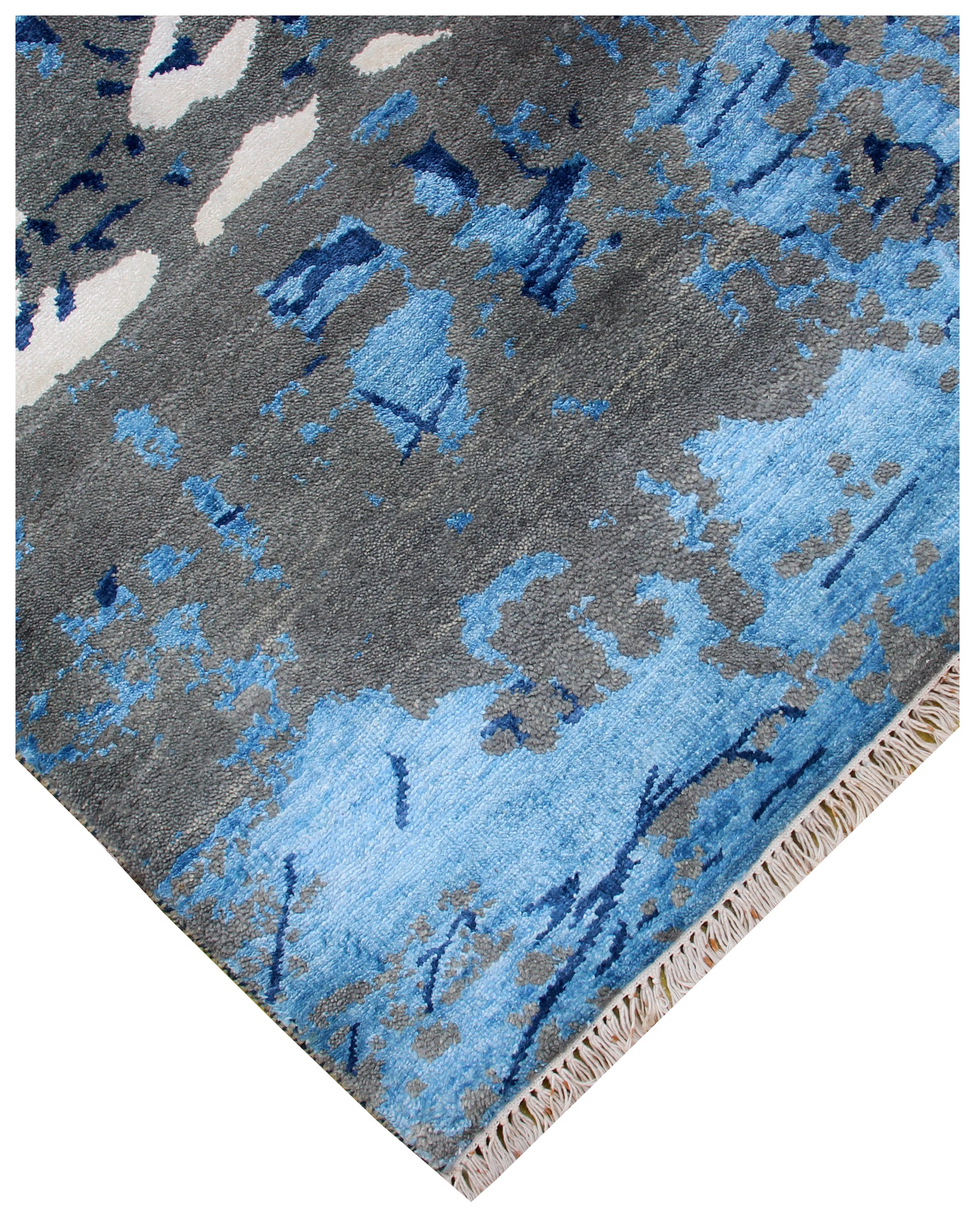 8x10 Modern Abstract Distressed Blue Navy Grey Hand Knotted Wool Viscose 85 KPSI Area Rug