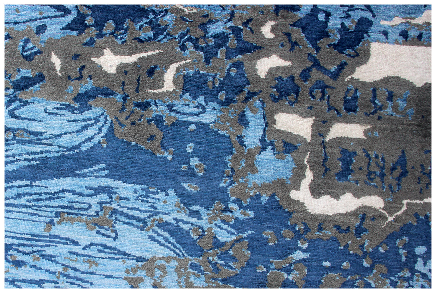 8x10 Modern Abstract Distressed Blue Navy Grey Hand Knotted Wool Viscose 85 KPSI Area Rug