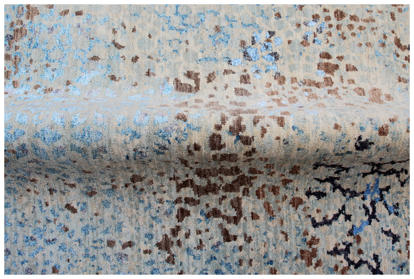 Beige Blue Brown Floral Modern Abstract Distressed Hand Knotted Wool Viscose 85 KPSI 8x10 Area Rug