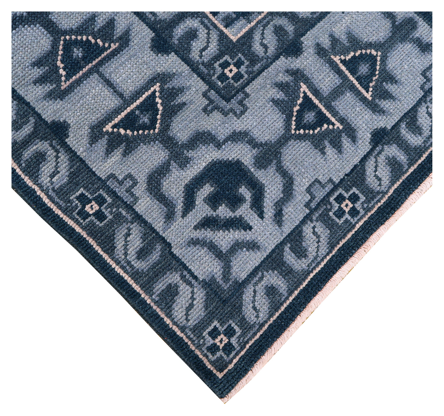 Navy Powder Blue Geometric Khotan Hexagonal Trellis Wool Hand Knotted Traditional 7x10 Area Rug