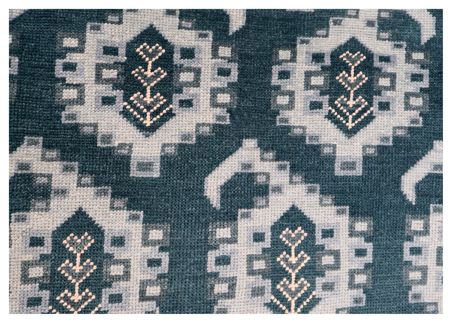 Navy Powder Blue Geometric Khotan Hexagonal Trellis Wool Hand Knotted Traditional 7x10 Area Rug
