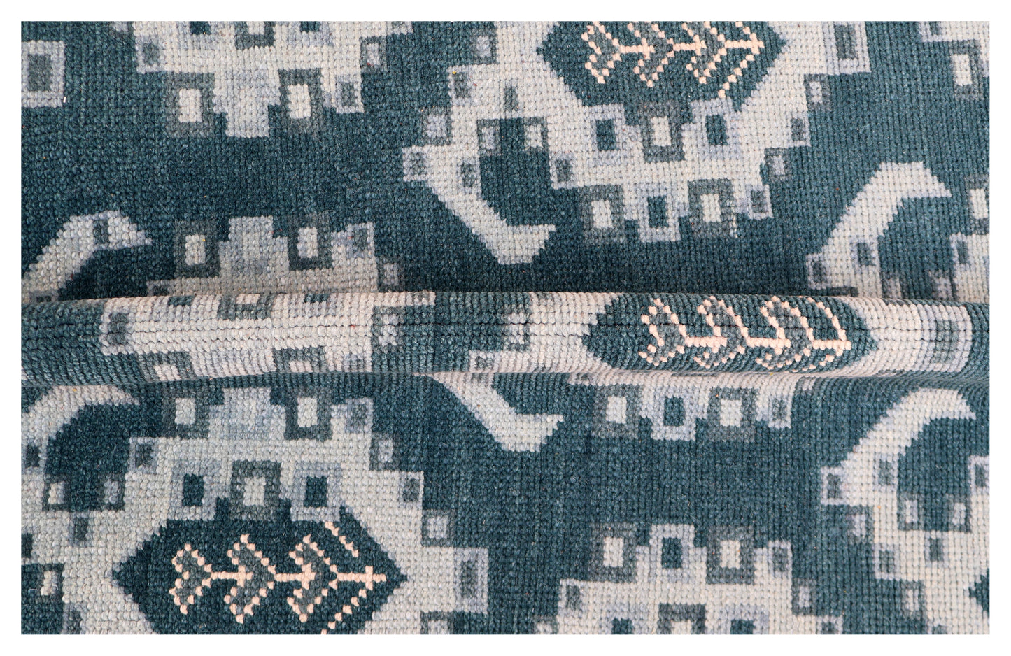 Navy Powder Blue Geometric Khotan Hexagonal Trellis Wool Hand Knotted Traditional 7x10 Area Rug