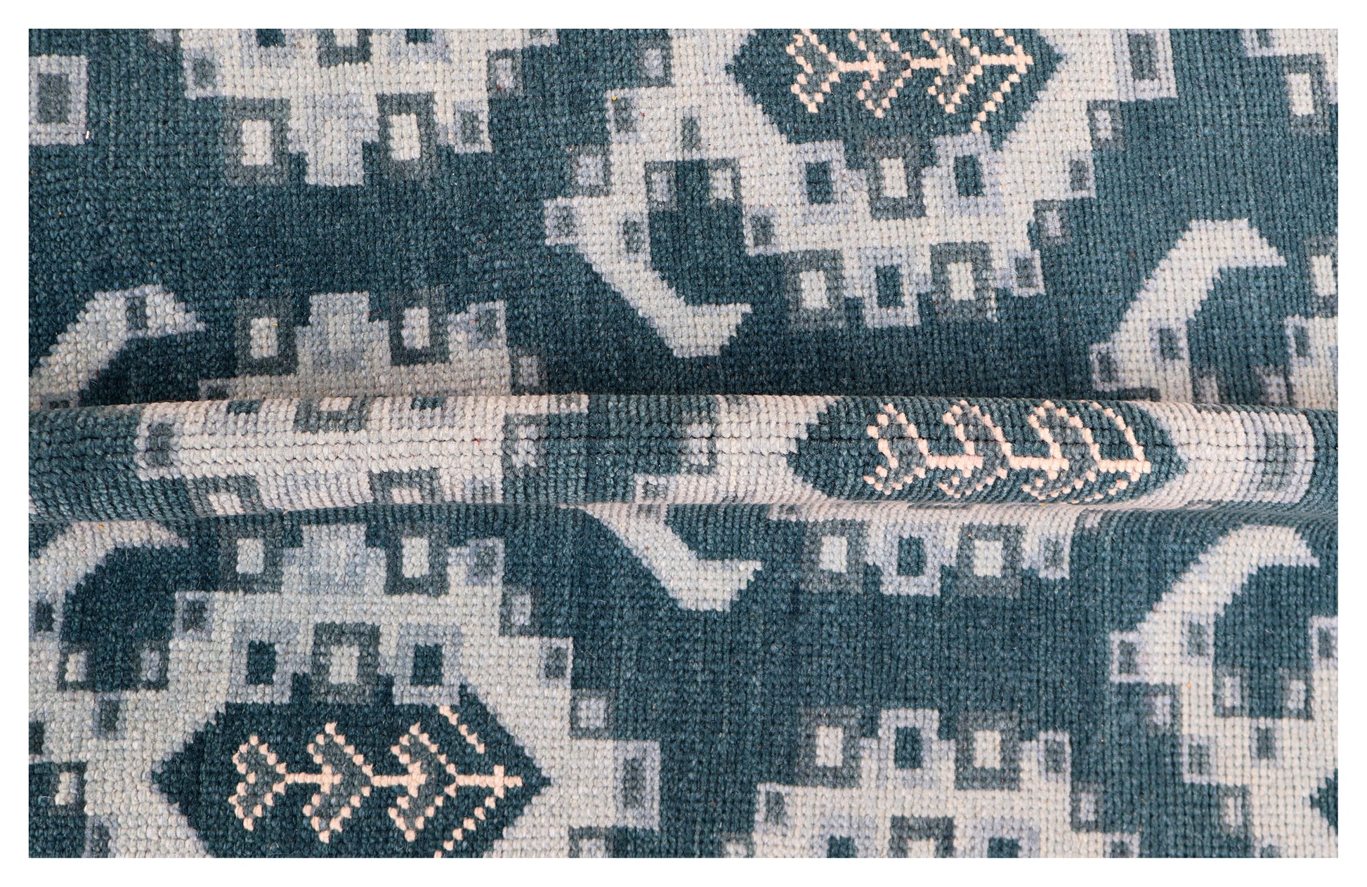 Navy Powder Blue Geometric Khotan Hexagonal Trellis Wool Hand Knotted Traditional 7x10 Area Rug