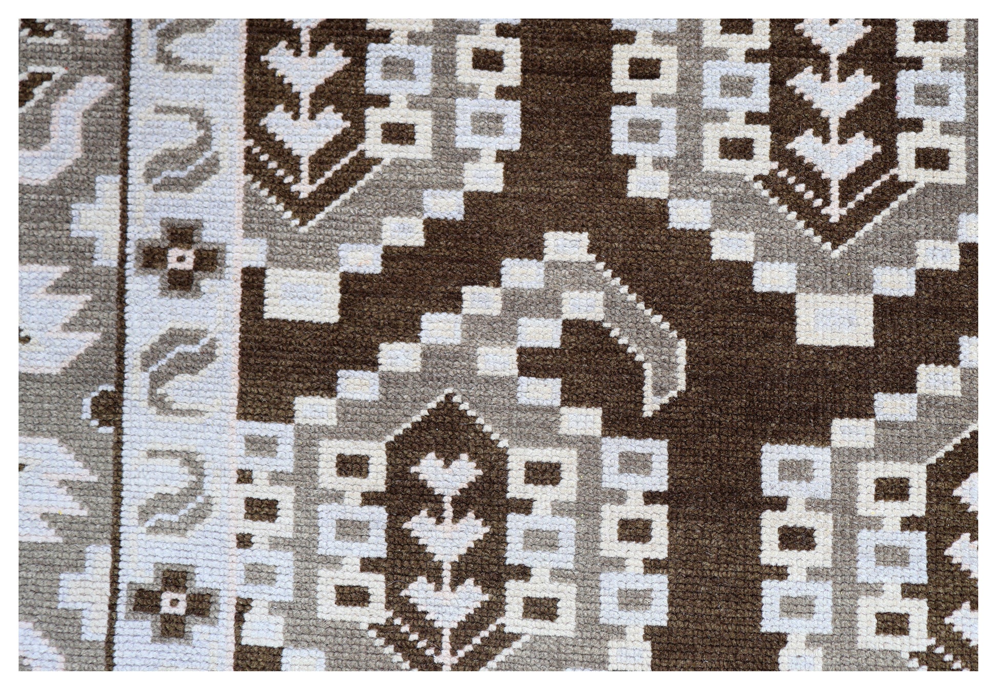 Brown Ivory Tan Geometric Khotan Hexagonal Trellis Wool Hand Knotted Traditional 8x10 Area Rug