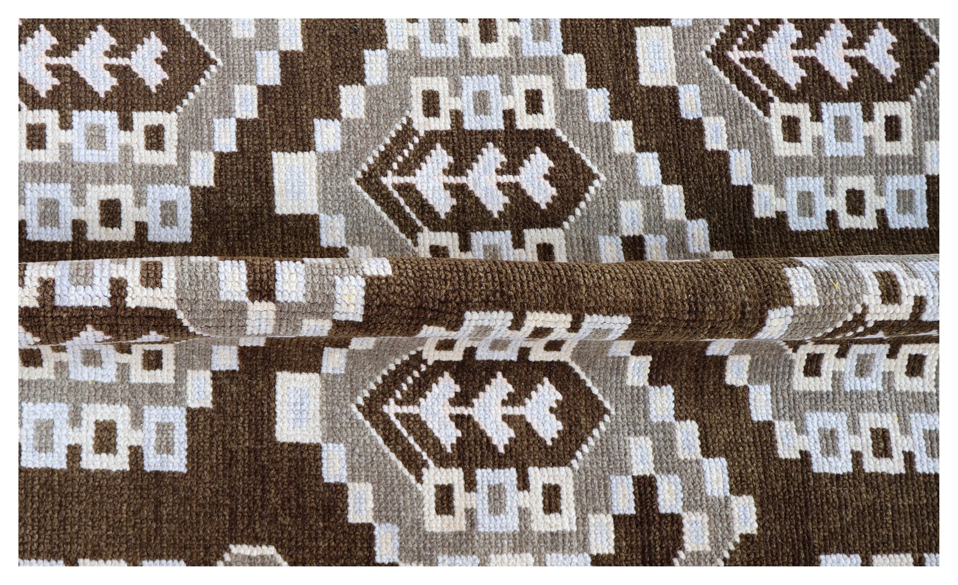 Brown Ivory Tan Geometric Khotan Hexagonal Trellis Wool Hand Knotted Traditional 8x10 Area Rug