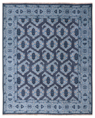 Navy Blue Geometric Khotan Hexagonal Trellis Wool Hand Knotted Traditional 8x10 Area Rug