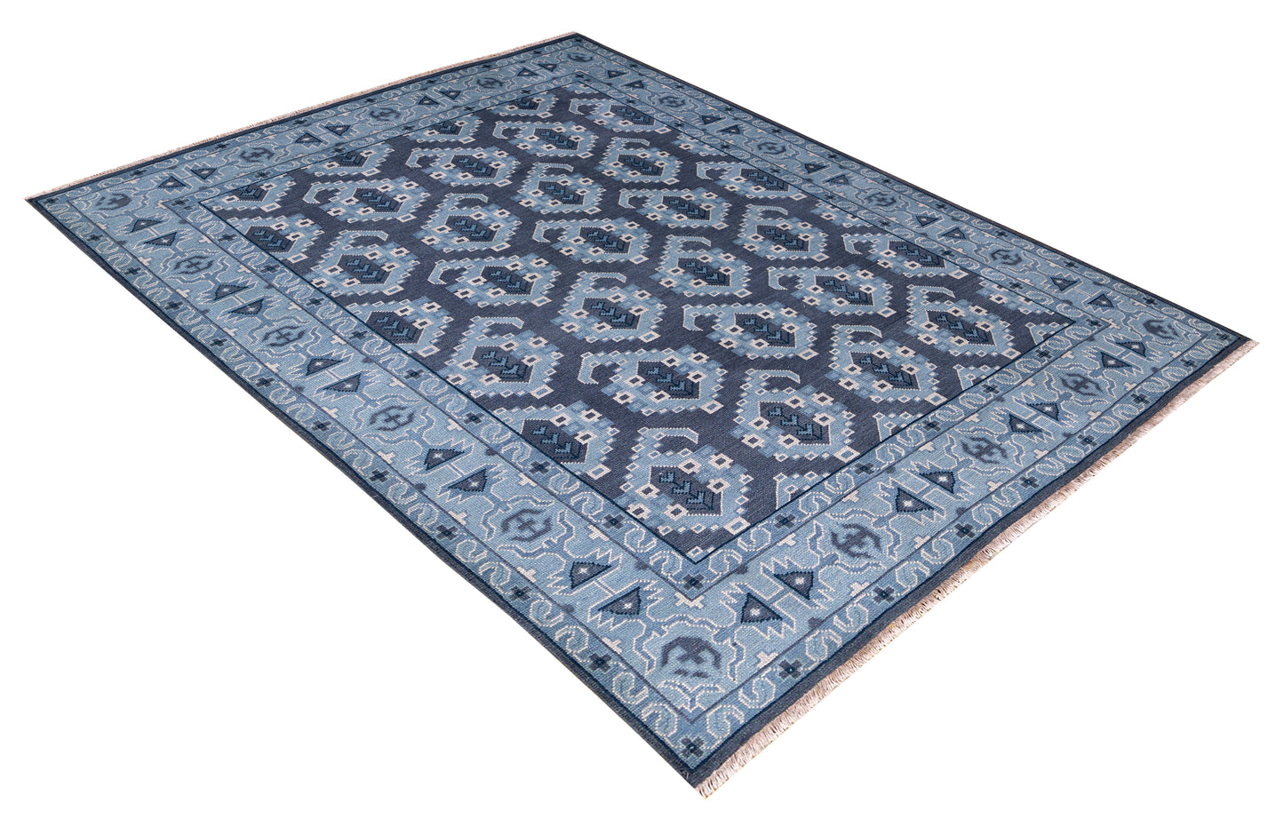Navy Blue Geometric Khotan Hexagonal Trellis Wool Hand Knotted Traditional 8x10 Area Rug