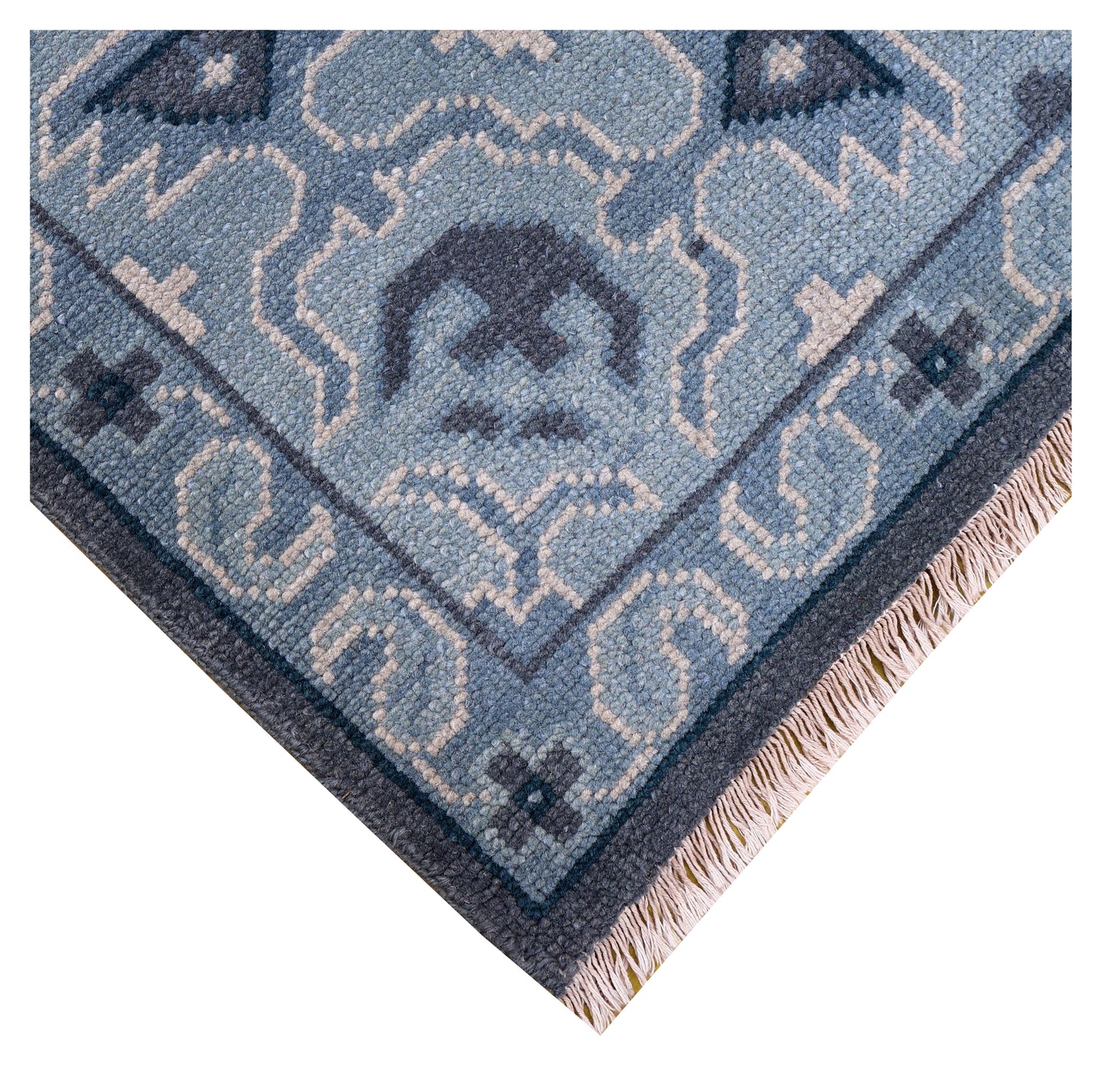 Navy Blue Geometric Khotan Hexagonal Trellis Wool Hand Knotted Traditional 8x10 Area Rug