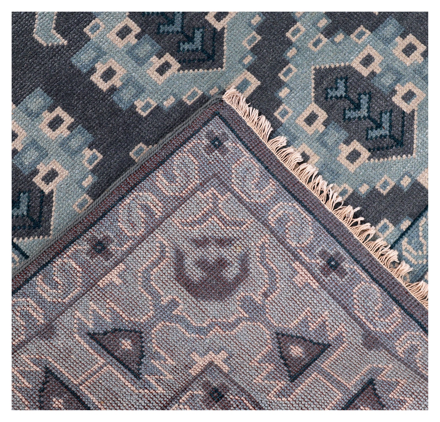 Navy Blue Geometric Khotan Hexagonal Trellis Wool Hand Knotted Traditional 8x10 Area Rug