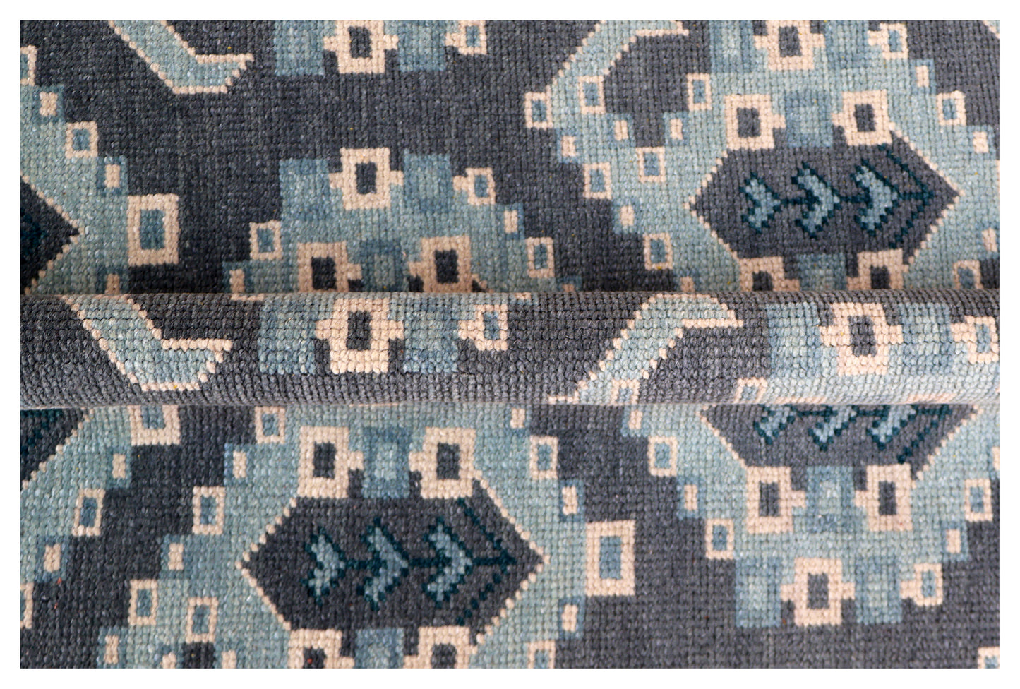 Navy Blue Geometric Khotan Hexagonal Trellis Wool Hand Knotted Traditional 8x10 Area Rug