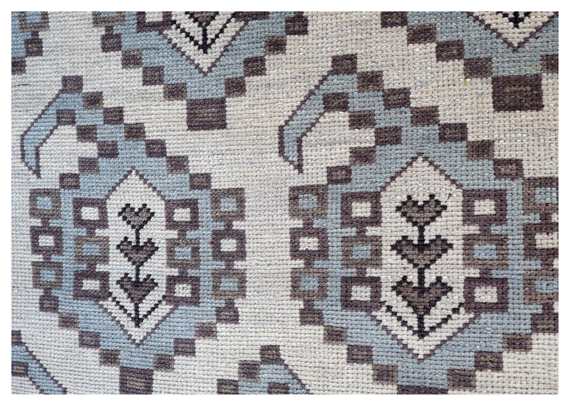 Ivory Powder Blue Grey Kazak Geometric Ogee Medallion Wool Hand Knotted Traditional 8x10 Area Rug