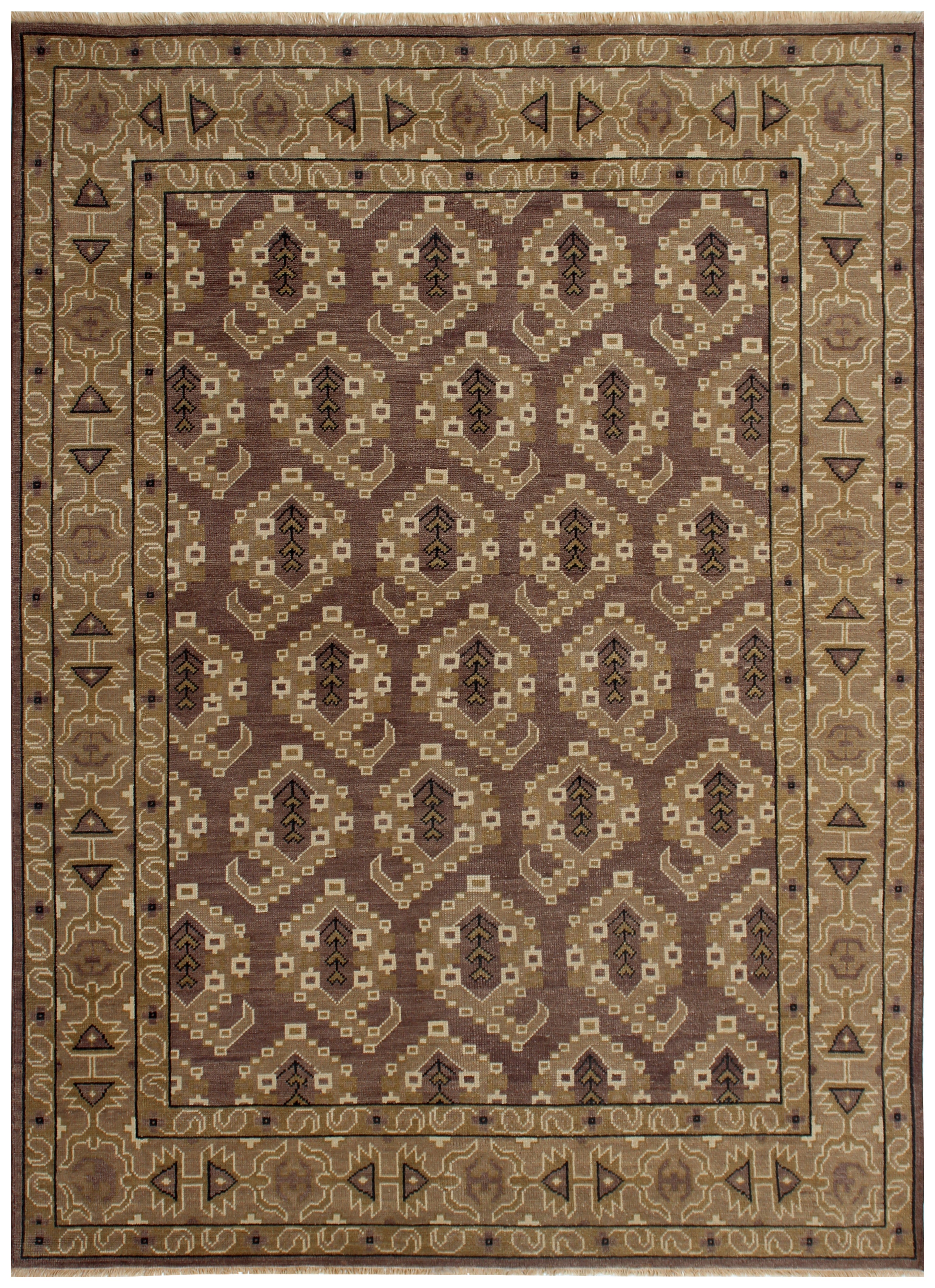 Beige Brown Gold 8x10 Hand Knotted Wool Rug - Vintage Antique