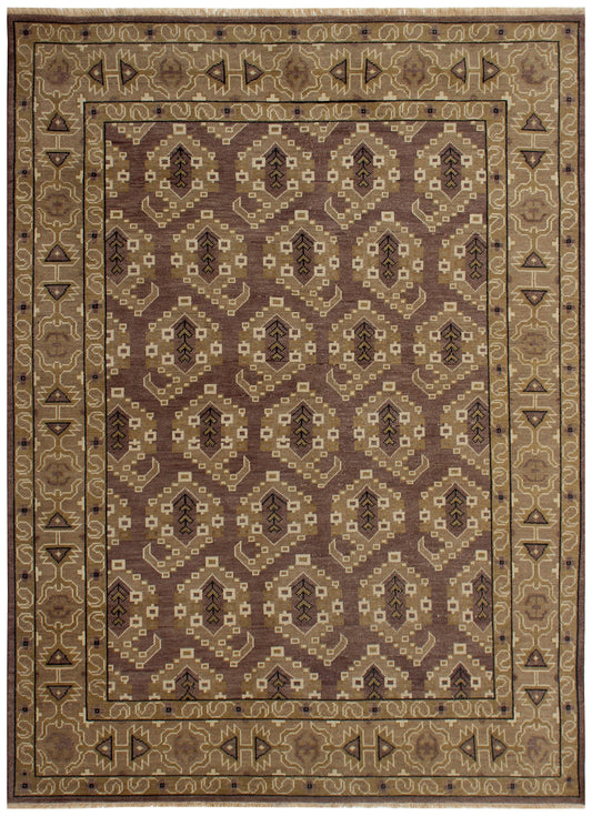 Beige Brown Gold 8x10 Hand Knotted Wool Area Rug - Vintage Antique Turkmen Bokhara Tribal