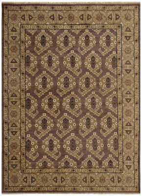 Beige Brown Gold 8x10 Hand Knotted Wool Area Rug - Vintage Antique Turkmen Bokhara Tribal