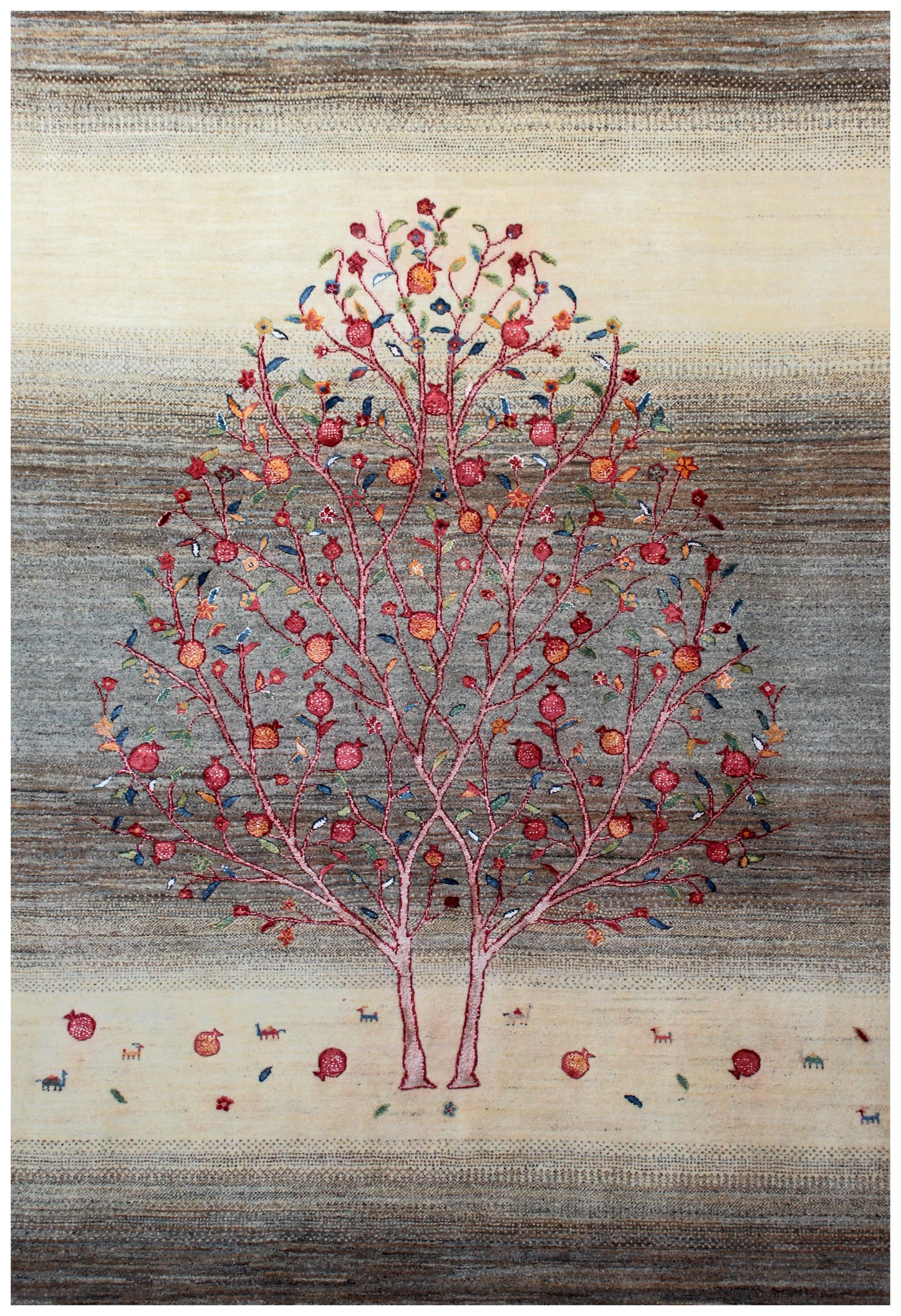Gabbeh Tree of Life Ivory Grey 5.6x8 Area Rug - Hand Knotted