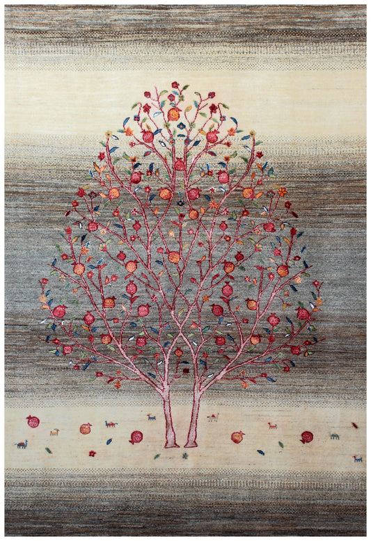 Gabbeh Tree of Life Ivory Grey 5.6x8 Area Rug - Hand Knotted