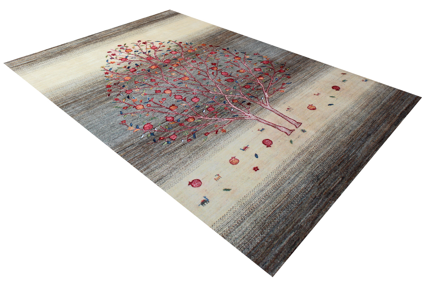 Gabbeh Tree of Life Ivory Grey 5.6x8 Area Rug - Hand Knotted