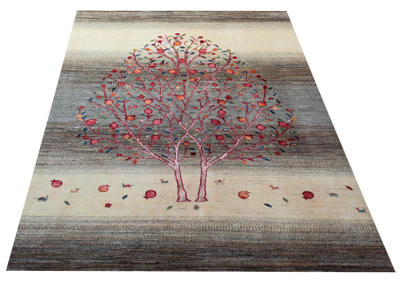 Gabbeh Tree of Life Ivory Grey 5.6x8 Area Rug - Hand Knotted