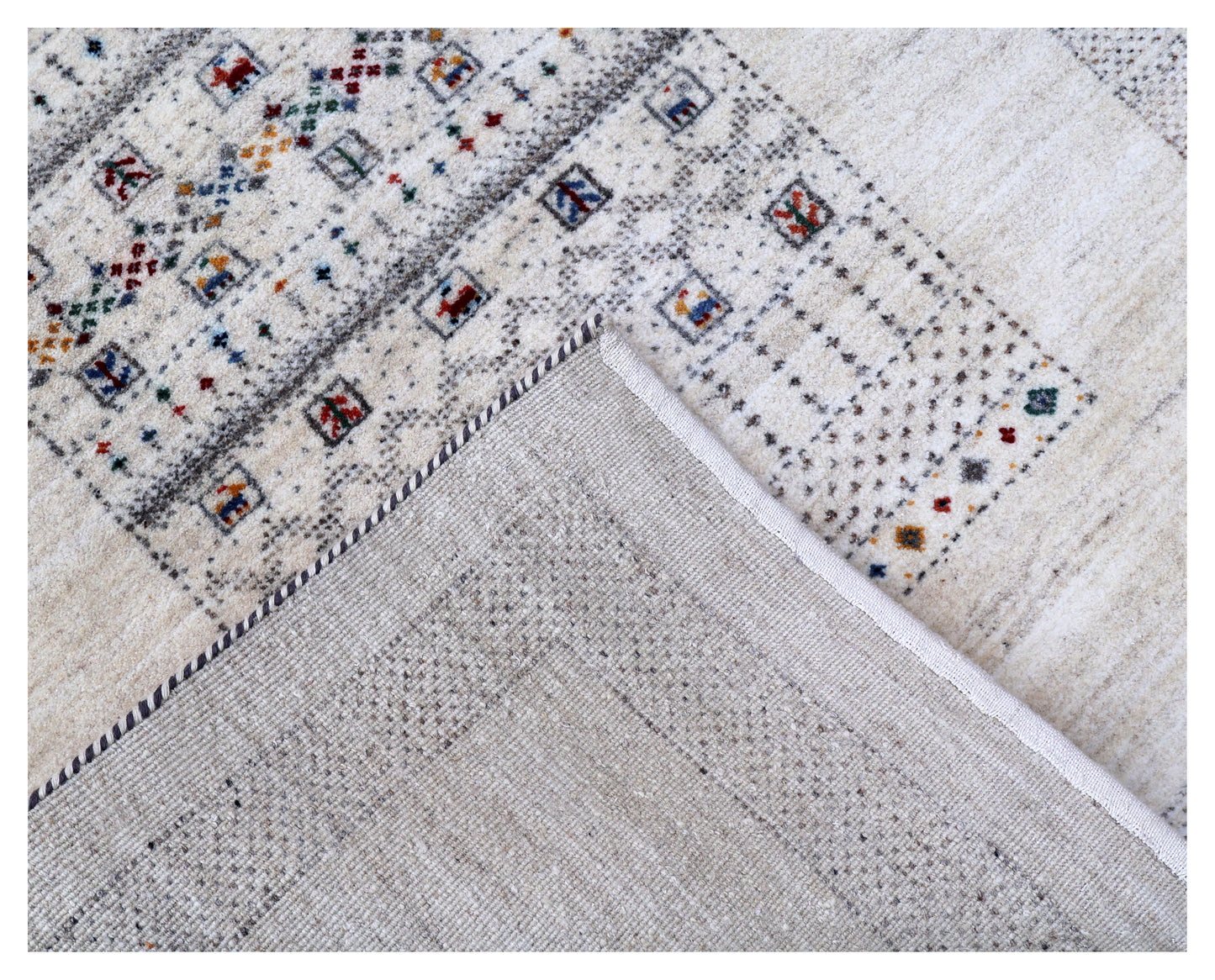 Ivory White Gabbeh Pictorial Panel Hand Knotted Wool Traditional 4x6 Area Rug