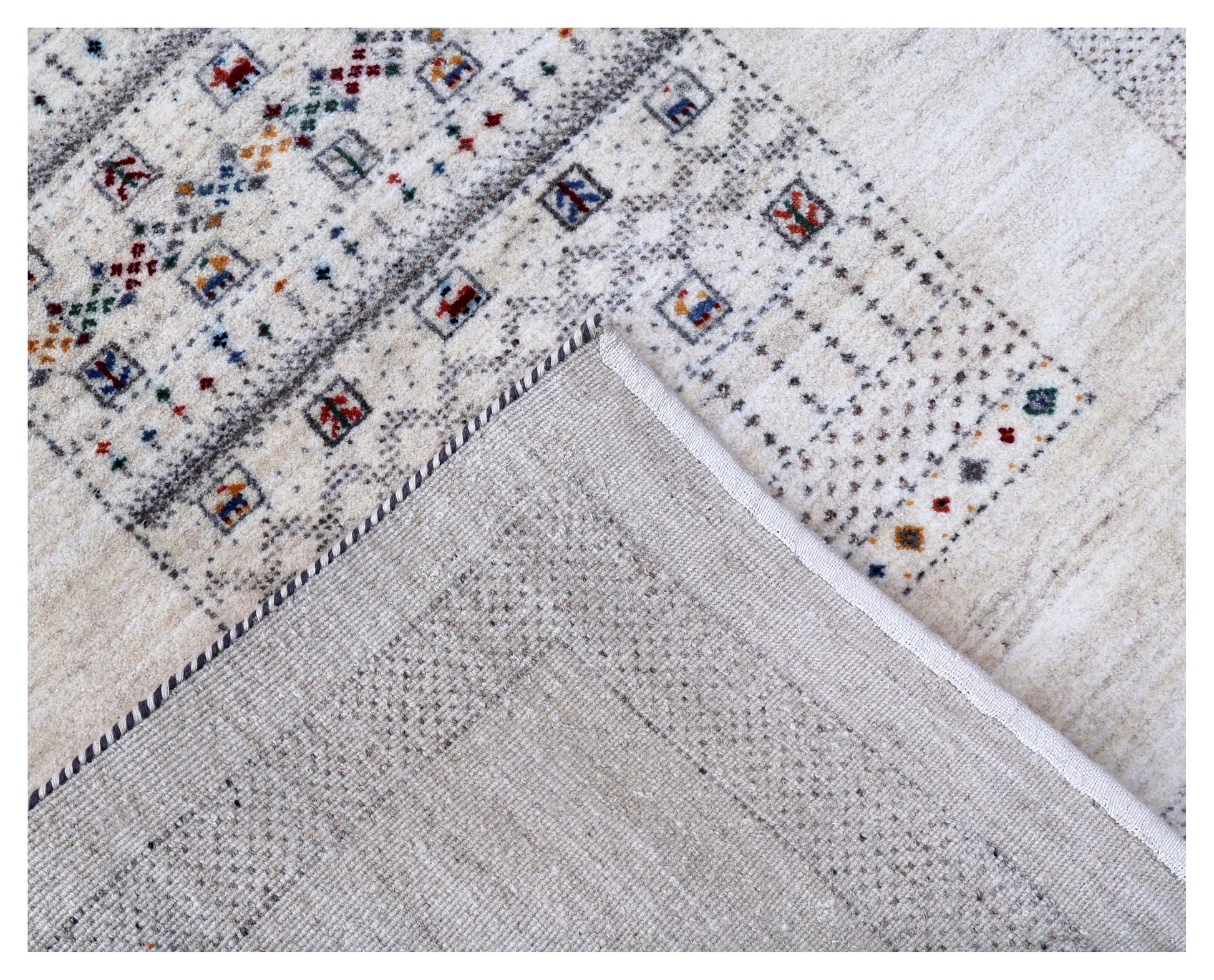 Ivory White Gabbeh Pictorial Panel Hand Knotted Wool Traditional 4x6 Area Rug